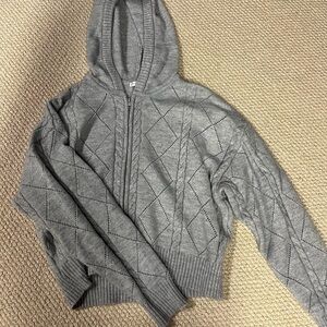 Gray Hooded Cable Knit Sweater